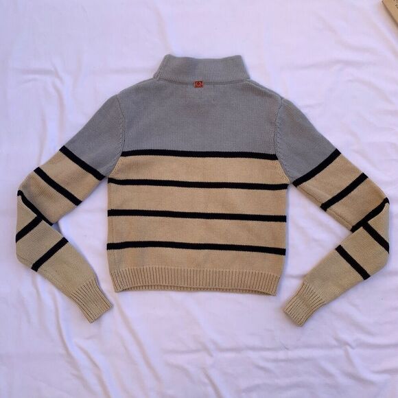 Knitz For Love and Lemons Mon Cheri stripe mock neck sweater Cream Grey Cotton - Picture 11 of 12